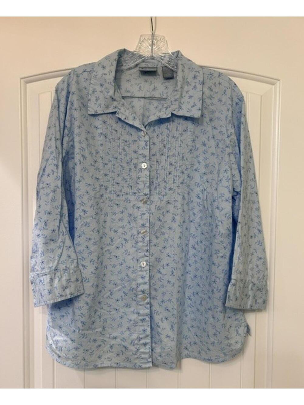 🧵Classic Elements Clear Sky Blue Textured Floral Top | 3/4 Sleeve | XL - Picture 3 of 7